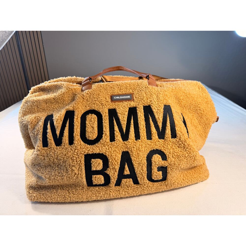 Childhome Teddy Mommy Bag Brown Fuzzy Diaper Travel Duffle NWOT - Picture 7 of 14